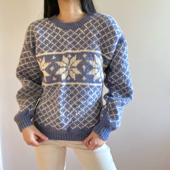 Vintage Norwegian fair isle chunky wool sweater